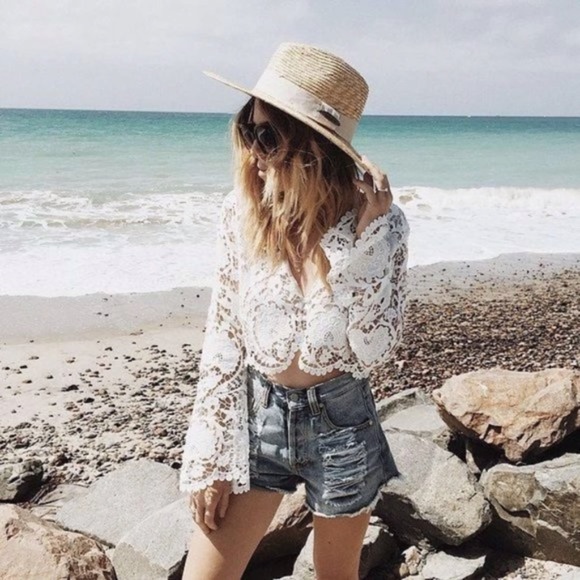 New Stone Cold Fox Sunflower Crochet Lace Blouse - Picture 3 of 14